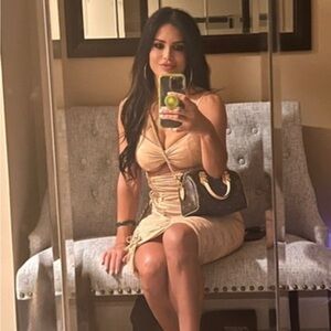 Oh Polly light tan mesh midi dress